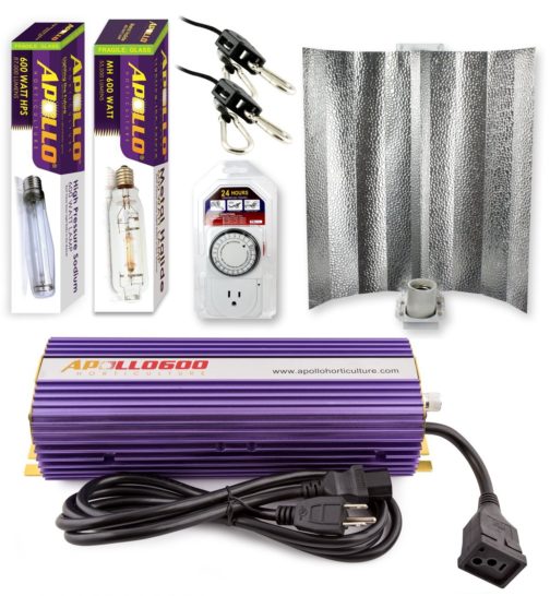 Apollo Horticulture 600 Watt Grow Light Digital Dimmable HPS MH System for Plants Gull Wing Hood Set Grow Lights
